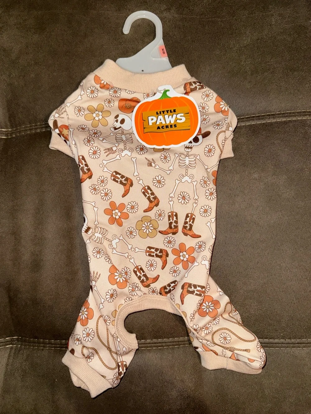 🆕 Little Paws Acres Halloween Skeleton Cowboy Dog Pajamas Size XS